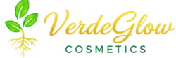 VerdeGlow Cosmetics logo of green leaves and gold roots